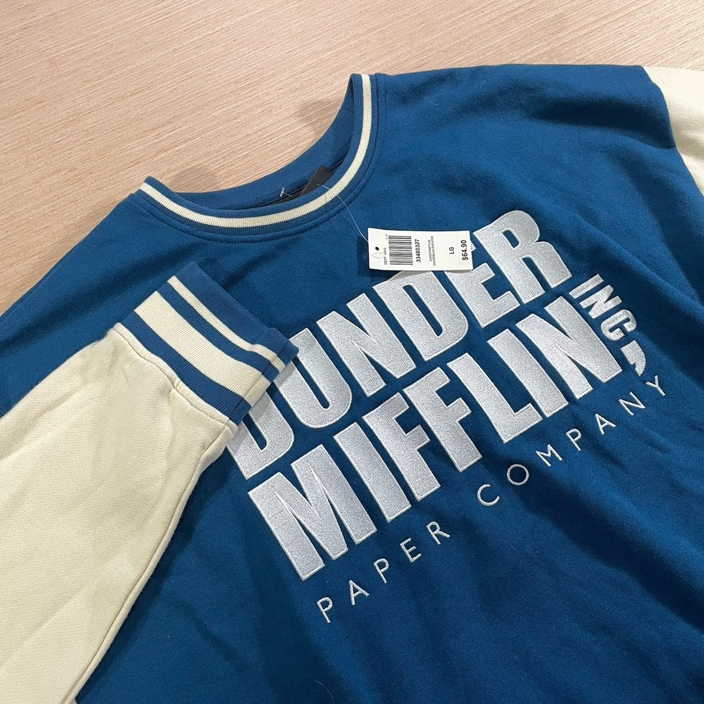 The Office Dunder Mifflin‎ Logo Color Block Blue Crewneck BoxLunch Large NEW